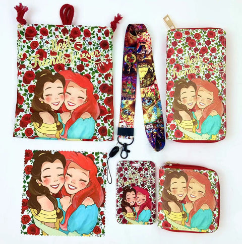 Mermaid & Belle purse gift Set (Bags/Purse/Card Holder/Lanyard/Cleaning Cloth)