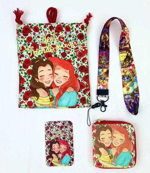 Mermaid & Belle purse gift Set (Bags/Purse/Card Holder/Lanyard/Cleaning Cloth)