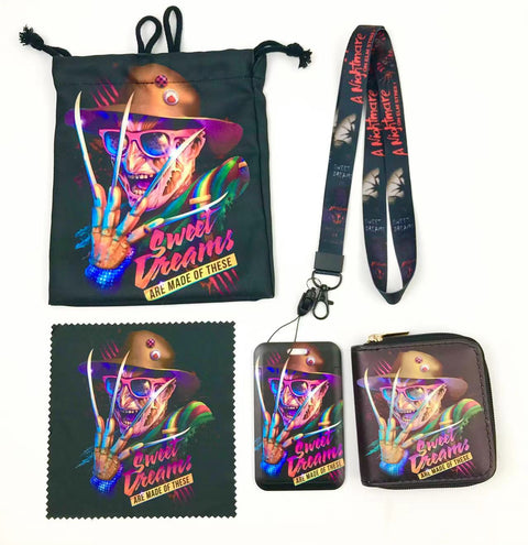 Horror Freddy Krueger purse gift Set (Bags/Purse/Card Holder/Lanyard/Cleaning Cloth)