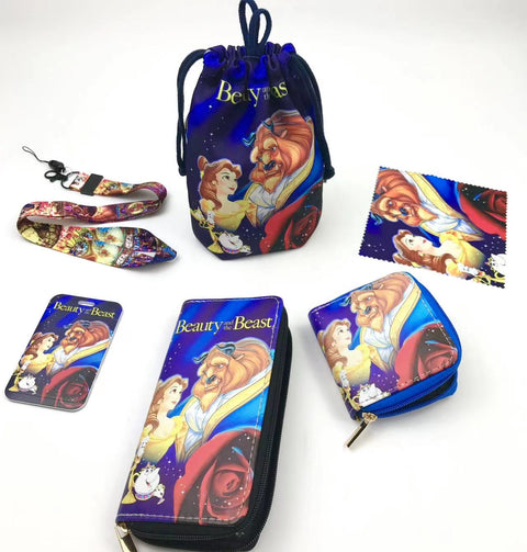 Beauty and the Beast purse gift Set (Bags/Purse/Card Holder/Lanyard/Cleaning Cloth)