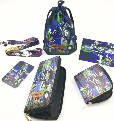 Horror Beetlejuice purse gift Set (Bags/Purse/Card Holder/Lanyard/Cleaning Cloth)