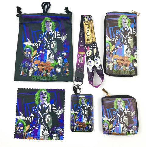 Horror Beetlejuice purse gift Set (Bags/Purse/Card Holder/Lanyard/Cleaning Cloth)