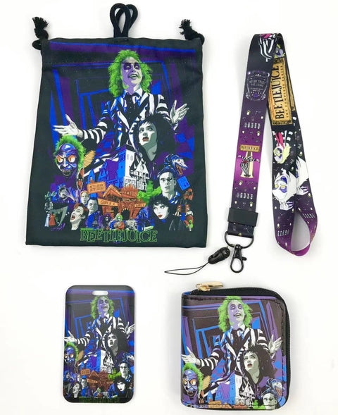 Horror Beetlejuice purse gift Set (Bags/Purse/Card Holder/Lanyard/Cleaning Cloth)