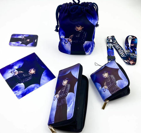 Wednesday purse gift Set (Bags/Purse/Card Holder/Lanyard/Cleaning Cloth)