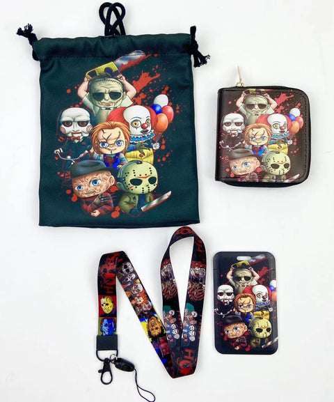 Horror Group purse gift Set (Bags/Purse/Card Holder/Lanyard/Cleaning Cloth)