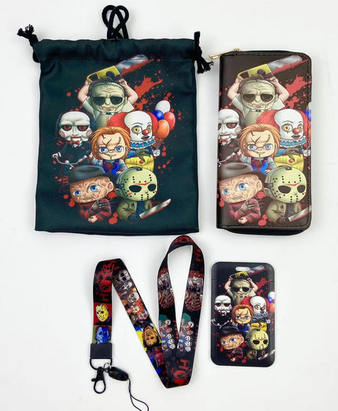 Horror Group purse gift Set (Bags/Purse/Card Holder/Lanyard/Cleaning Cloth)