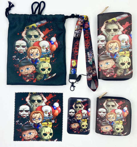 Horror Group purse gift Set (Bags/Purse/Card Holder/Lanyard/Cleaning Cloth)