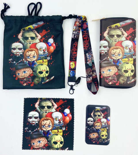 Horror Group purse gift Set (Bags/Purse/Card Holder/Lanyard/Cleaning Cloth)