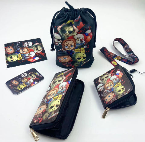 Horror Group purse gift Set (Bags/Purse/Card Holder/Lanyard/Cleaning Cloth)