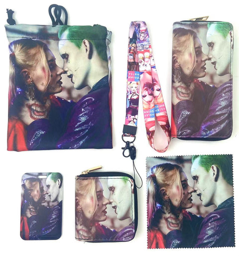 Joker and Harley Quinn purse gift Set (Bags/Purse/Card Holder/Lanyard/Cleaning Cloth)