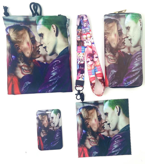 Joker and Harley Quinn purse gift Set (Bags/Purse/Card Holder/Lanyard/Cleaning Cloth)