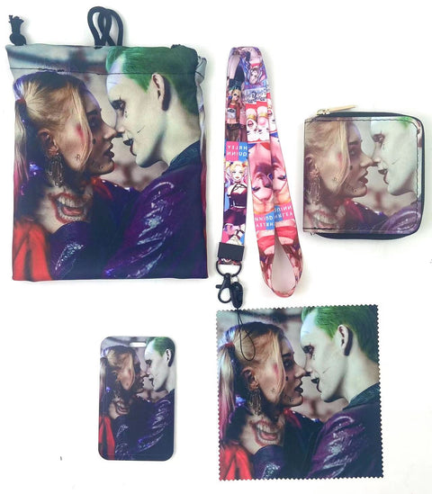 Joker and Harley Quinn purse gift Set (Bags/Purse/Card Holder/Lanyard/Cleaning Cloth)