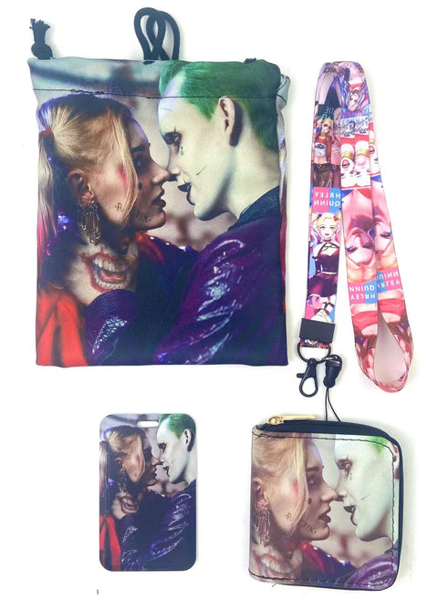 Joker and Harley Quinn purse gift Set (Bags/Purse/Card Holder/Lanyard/Cleaning Cloth)