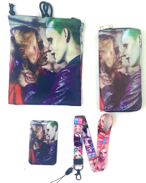 Joker and Harley Quinn purse gift Set (Bags/Purse/Card Holder/Lanyard/Cleaning Cloth)