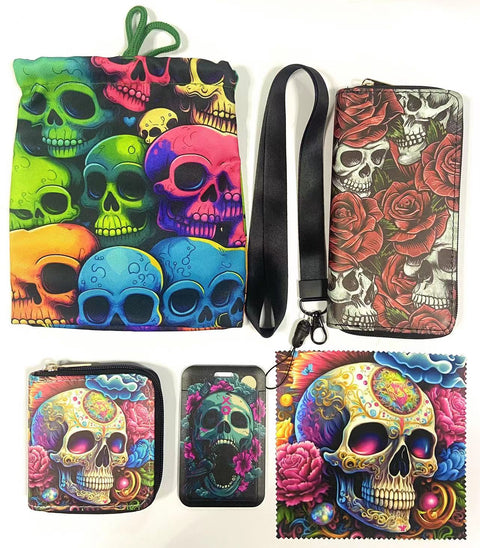 Skull purse gift Set (Bags/Purse/Card Holder/Lanyard/Cleaning Cloth)