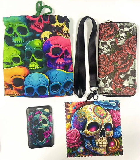 Skull purse gift Set (Bags/Purse/Card Holder/Lanyard/Cleaning Cloth)