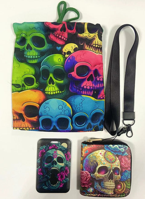 Skull purse gift Set (Bags/Purse/Card Holder/Lanyard/Cleaning Cloth)