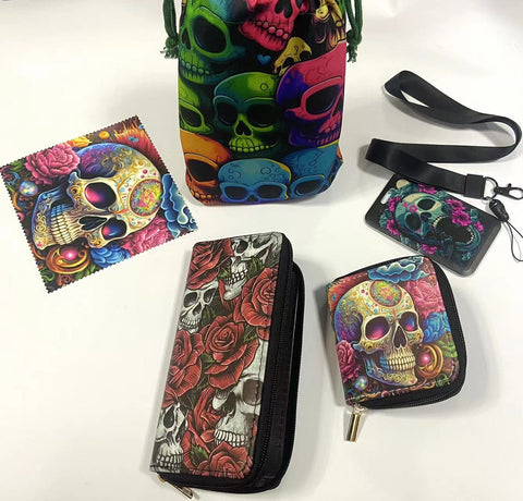 Skull purse gift Set (Bags/Purse/Card Holder/Lanyard/Cleaning Cloth)