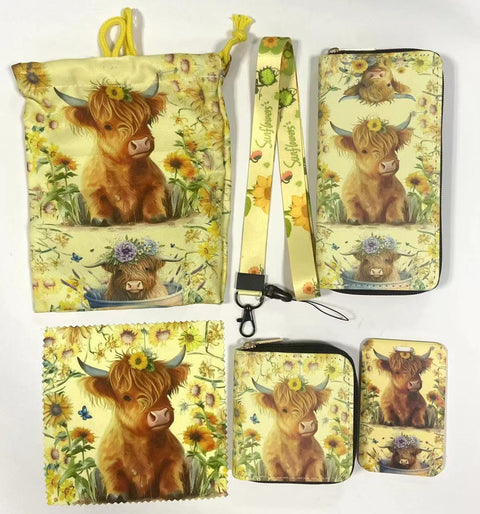 Cow purse gift Set (Bags/Purse/Card Holder/Lanyard/Cleaning Cloth)