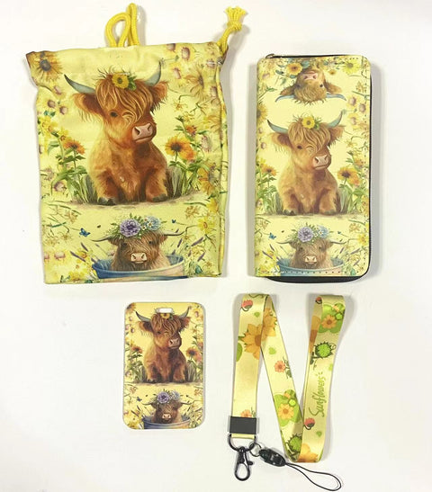 Cow purse gift Set (Bags/Purse/Card Holder/Lanyard/Cleaning Cloth)