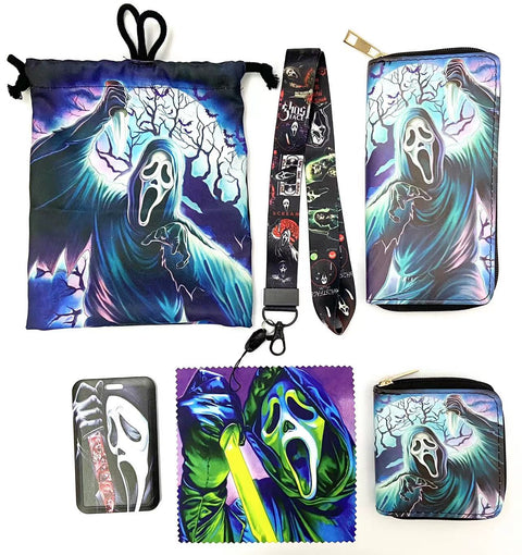 Horror Ghostface purse gift Set (Bags/Purse/Card Holder/Lanyard/Cleaning Cloth)