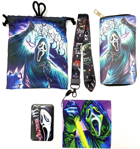 Horror Ghostface purse gift Set (Bags/Purse/Card Holder/Lanyard/Cleaning Cloth)