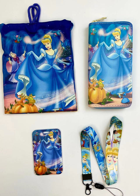 Cinderella purse gift Set (Bags/Purse/Card Holder/Lanyard/Cleaning Cloth)