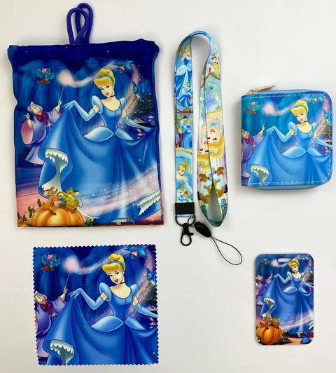 Cinderella purse gift Set (Bags/Purse/Card Holder/Lanyard/Cleaning Cloth)