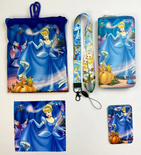 Cinderella purse gift Set (Bags/Purse/Card Holder/Lanyard/Cleaning Cloth)