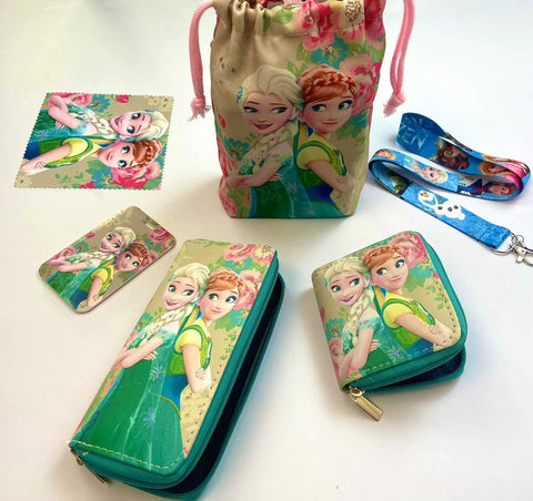 Frozen purse gift Set (Bags/Purse/Card Holder/Lanyard/Cleaning Cloth)