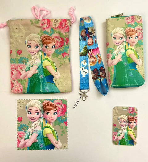 Frozen purse gift Set (Bags/Purse/Card Holder/Lanyard/Cleaning Cloth)