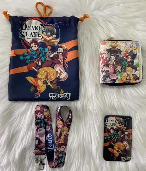 Demon Slayer purse gift Set (Bags/Purse/Card Holder/Lanyard/Cleaning Cloth)