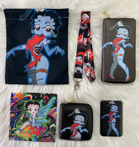 Betty Boop purse gift Set (Bags/Purse/Card Holder/Lanyard/Cleaning Cloth)