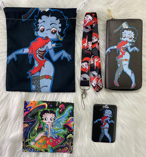 Betty Boop purse gift Set (Bags/Purse/Card Holder/Lanyard/Cleaning Cloth)