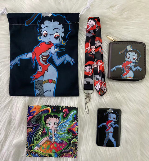 Betty Boop purse gift Set (Bags/Purse/Card Holder/Lanyard/Cleaning Cloth)