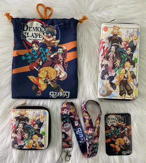 Demon Slayer purse gift Set (Bags/Purse/Card Holder/Lanyard/Cleaning Cloth)