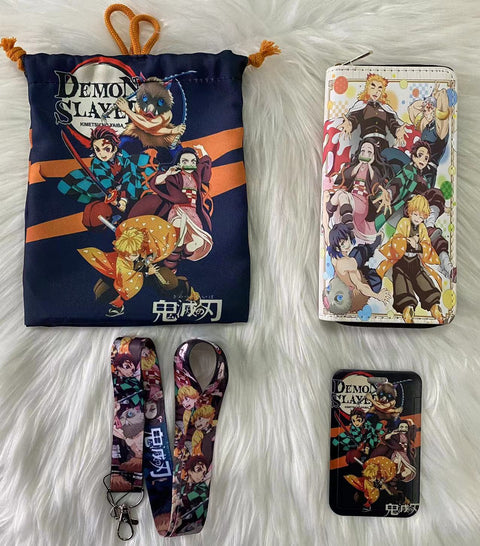 Demon Slayer purse gift Set (Bags/Purse/Card Holder/Lanyard/Cleaning Cloth)