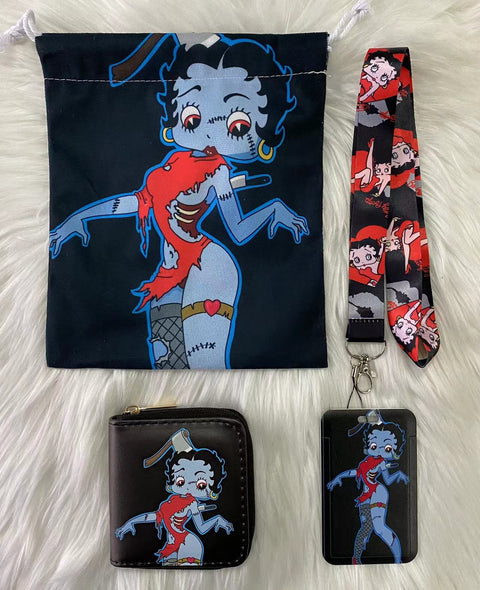 Betty Boop purse gift Set (Bags/Purse/Card Holder/Lanyard/Cleaning Cloth)