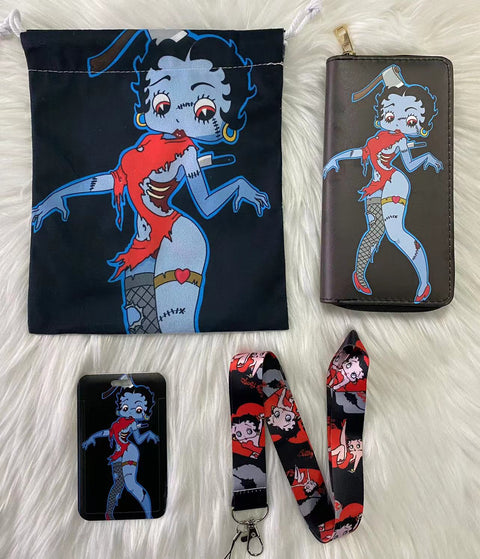 Betty Boop purse gift Set (Bags/Purse/Card Holder/Lanyard/Cleaning Cloth)