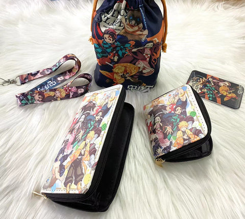Demon Slayer purse gift Set (Bags/Purse/Card Holder/Lanyard/Cleaning Cloth)
