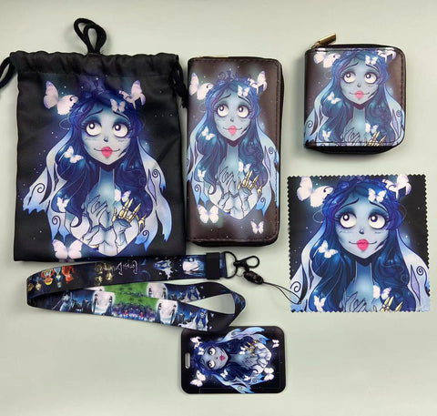 Horror Corpse Bride purse gift Set (Bags/Purse/Card Holder/Lanyard/Cleaning Cloth)