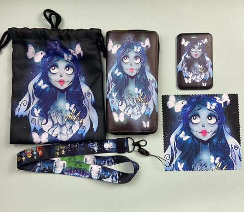 Horror Corpse Bride purse gift Set (Bags/Purse/Card Holder/Lanyard/Cleaning Cloth)