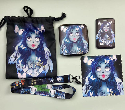 Horror Corpse Bride purse gift Set (Bags/Purse/Card Holder/Lanyard/Cleaning Cloth)