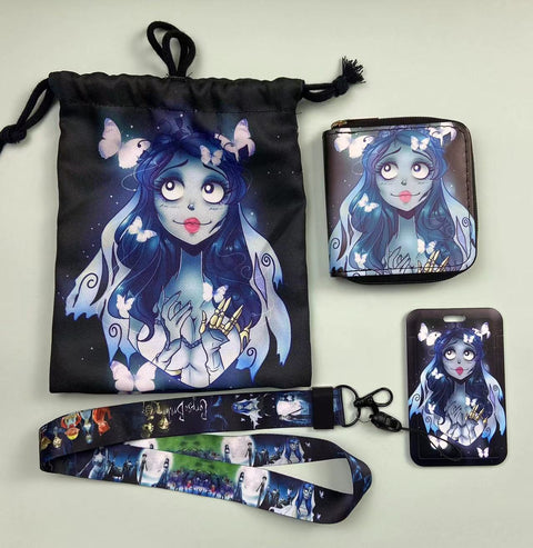 Horror Corpse Bride purse gift Set (Bags/Purse/Card Holder/Lanyard/Cleaning Cloth)