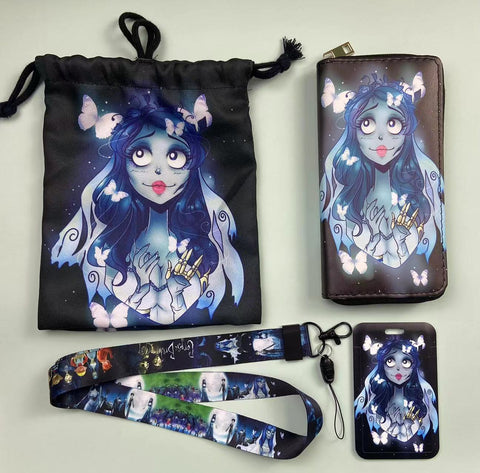 Horror Corpse Bride purse gift Set (Bags/Purse/Card Holder/Lanyard/Cleaning Cloth)