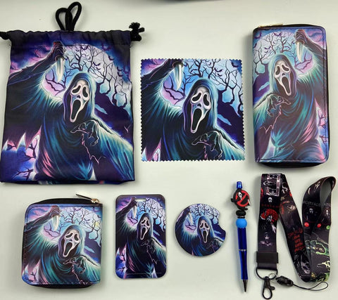 Horror Ghostface purse gift Set (Bags/Purse/Card Holder/Lanyard/Cleaning Cloth)