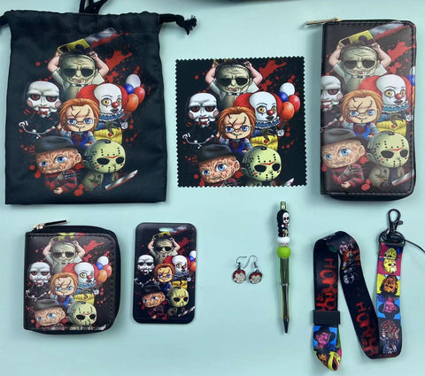 Horror Group purse gift Set (Bags/Purse/Card Holder/Lanyard/Cleaning Cloth)