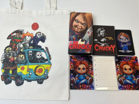 Chucky Tote bag gift set (Bags/Purse/phone Holder/notebook/mousepad)